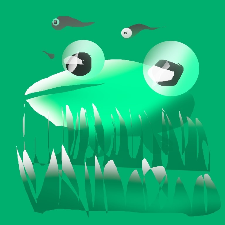 Frosch mit Kaulquappen (türkis)